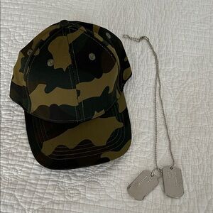 Costume Camouflage Military Hat & Dog Tags